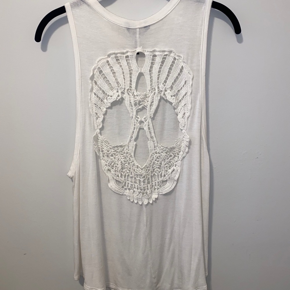 Edgy, White, skull lace back, tank top.
